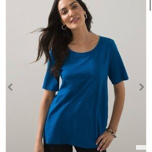 Chico’s Ultimate Tee Cotton Slub Side Vent Elbow Tee Aurora Teal 3 XL NWT